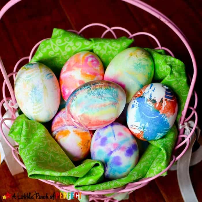 Tie Dye Easter Eggs: An easy mess-free tutorial for kids and adults to decorate colorful Easter eggs without a cup of dye. (toddler friendly)