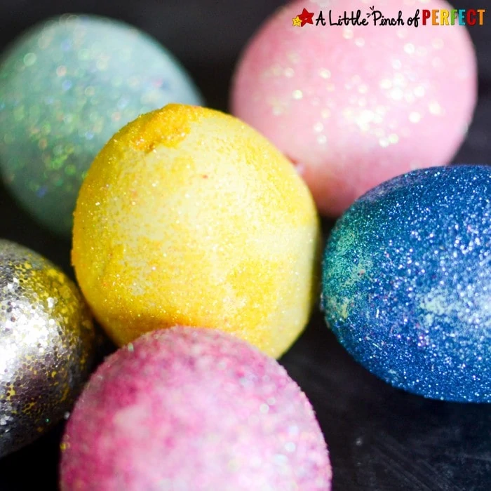 Glitter Those Easter Eggs: Easy Decorating Idea for Kids and adults who like glitter. They turn out so pretty and you don’t need a cup of dye. 