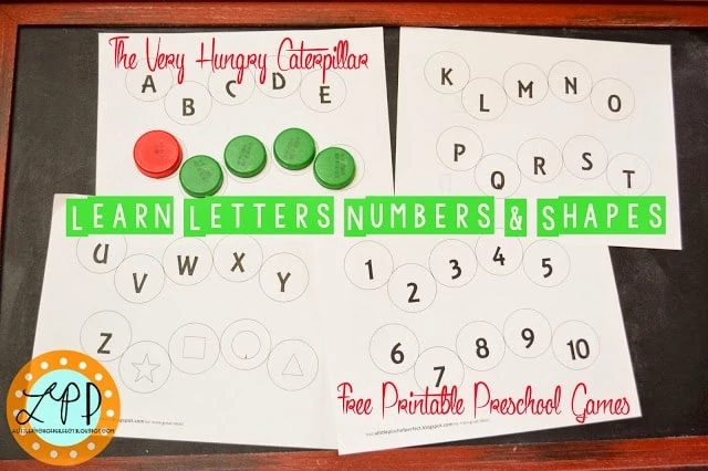 The Very Hungry Caterpillar Preschool Games-Letters, Numbers, & Shapes Free Printable
