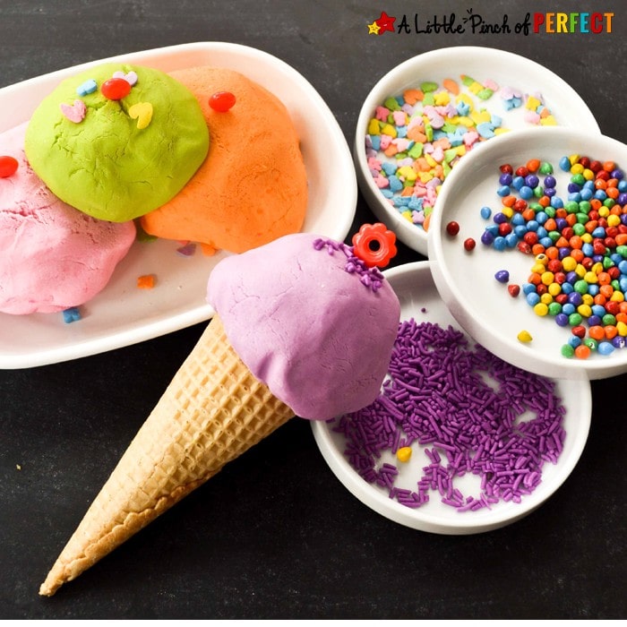 Ice Cream Playdough made with Frosting: A taste safe sensory play idea for kids of all ages (Summer, kids activity)