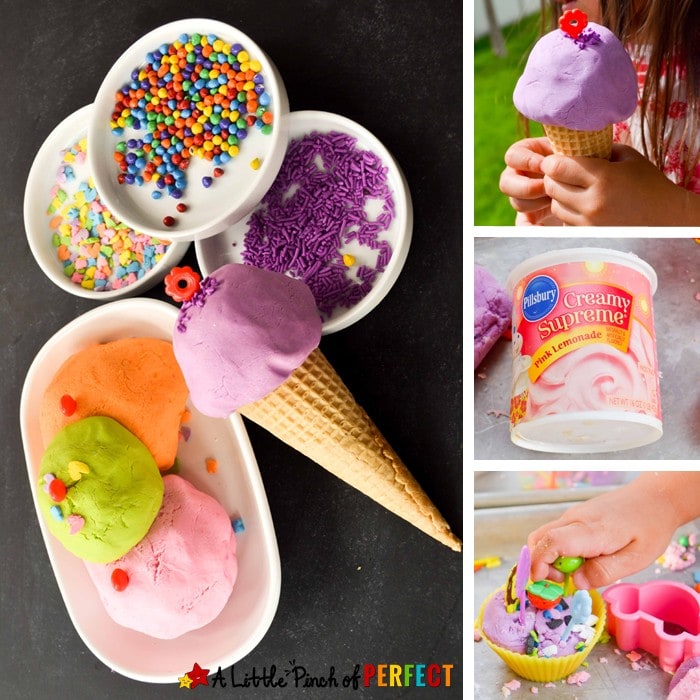 Ice Cream Playdough made with Frosting: A taste safe sensory play idea for kids of all ages (Summer, kids activity)