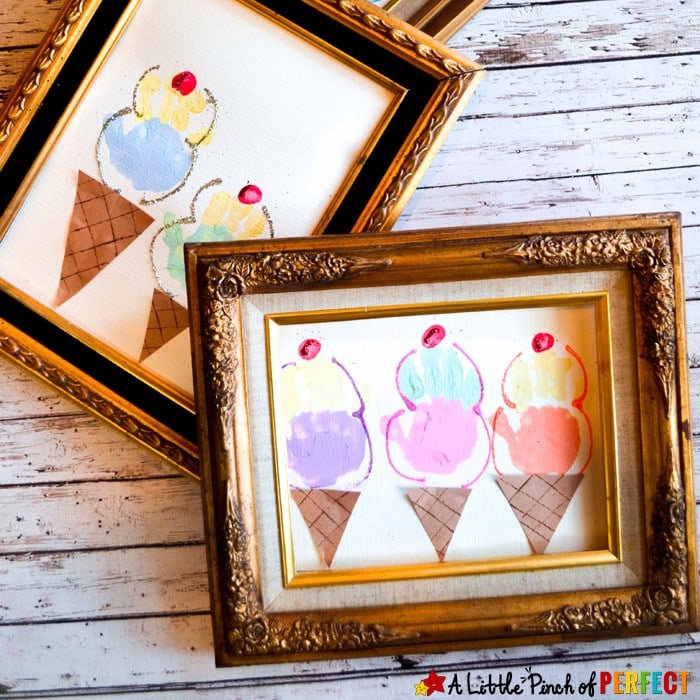 Ice Cream Handprint Craft for Kids: An adorably sweet craft to make with the kids. (summer, spring, paint, kids craft)