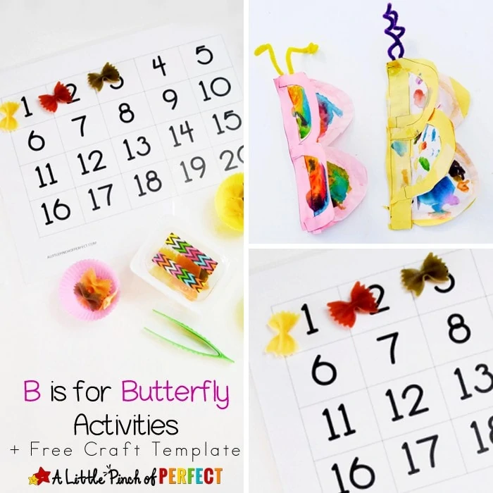 LETTER OF THE WEEK A-Z SERIES: B is for Butterfly Craft and Activities including a free letter B craft printable