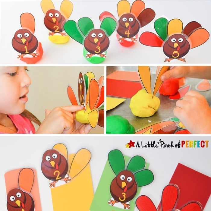 Turkey Feather Count & Sort Playdough Game & Free Printable