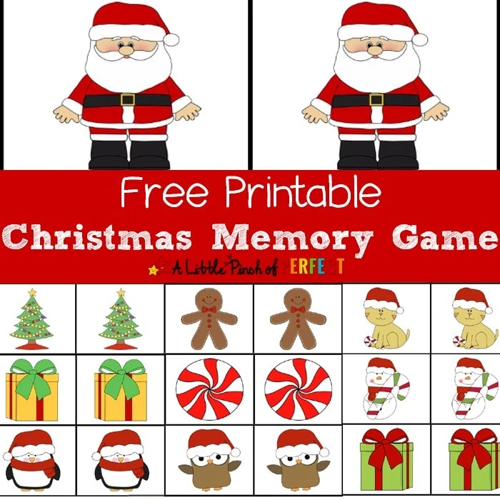 Christmas Printable Memory Game-Fun for kids to play as they increase concentration, visual and cognitive skills (preschool, Kindergarten, First Grade, December)