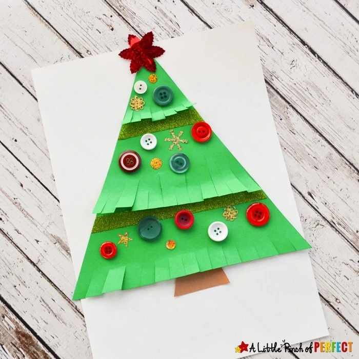 As Cute as a Button Christmas Tree Craft for Kids: Easy to make decoration or homemade card