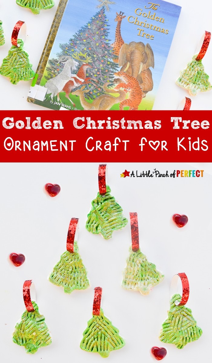 Golden Glitter Christmas Tree: How to make a homemade clay ornament craft with kids: Step by step directions on how to make this adorable ornament that looks so pretty on the Christmas tree (winter, kids craft, book extension)