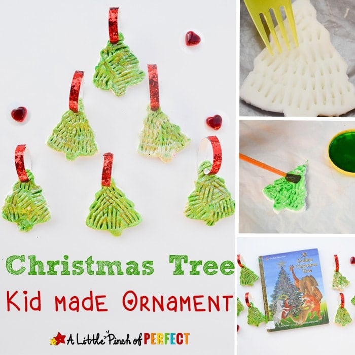 Golden Glitter Christmas Tree: How to make a homemade clay ornament craft with kids: Step by step directions on how to make this adorable ornament that looks so pretty on the Christmas tree (winter, kids craft, book extension)