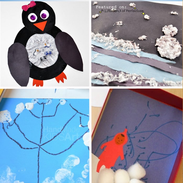 Winter Crafts for Kids including snowmen, penguins, and more easy ideas. (December, January, Preschool, Kindergarten, First Grade)
