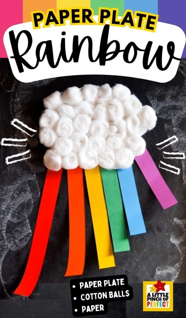 Paper Plate Rainbow Craft for Kids: With fluffy cotton balls, and colorful paper, this craft is so FUN to make! #kidsactivity #craft 