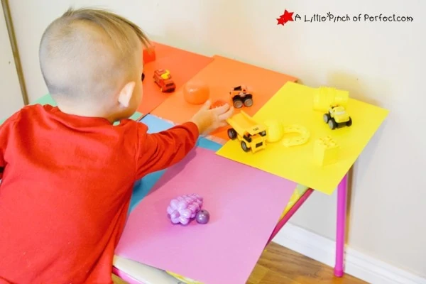Fun and Easy Color Sorting Activity for Toddlers: Send kids on a color hunt to find colorful toys and objects from around the house and sort them by color.