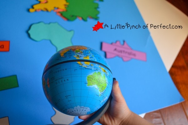World Map activities and free printable that can be used as coloring pages for the continents as well as labels for matching and reading