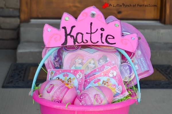 Disney Princess Personalized Easter Basket + Free Princess Crown Template
