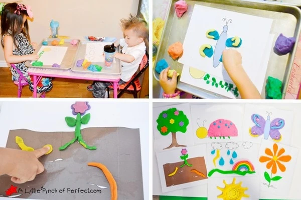 FREE PRINTABLE: SPRING PLAY DOUGH MATS (BUGS, WEATHER, PLANTS): Open-ended design for creative kids.
