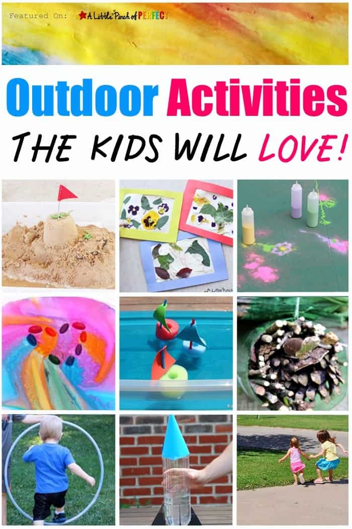 Outdoor Activities the Kids will Love: water play, ice painting, boats, rockets, volcanoes, scavenger hunts, and more!! (summer, spring, kids activities)