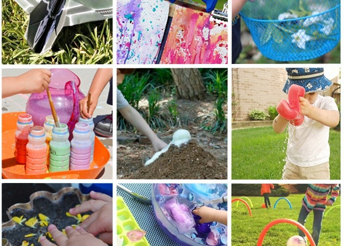 Outdoor Activities the Kids will Love: water play, ice painting, boats, rockets, volcanoes, scavenger hunts, and more!! (summer, spring, kids activities)