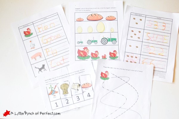 The Little Red Hen Activities and Free Printables: We planted some grain, made some bread, and did some fun free printable activities. The printables work on sequencing, counting, pre-writing, visual discrimination, and includes a page to color on.