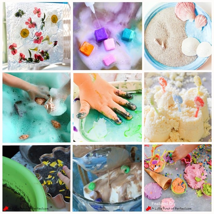 Summer Sensory Play Ideas for Kids (preschool, toddler, ice, sand, flowers and more)