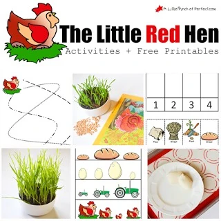 The Little Red Hen Activities and Free Printables: We planted some grain, made some bread, and did some fun free printable activities. The printables work on sequencing, counting, pre-writing, visual discrimination, and includes a page to color on.