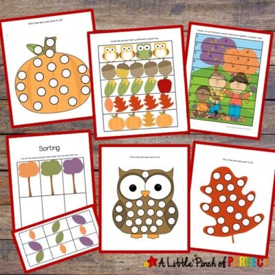 Free Fall Printable Activity Pack: Do-a-dot pages, Math, and Language