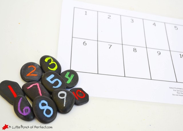 Learning Numbers: Simple 10 Frames Activities with Rocks and Printable Chart