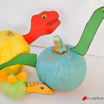No Carve Dinosaur Pumpkin with Free Pattern that’s Ferociously Cute