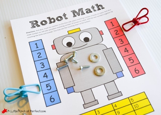Robot Themed Math Activity and Free Printable for Kids