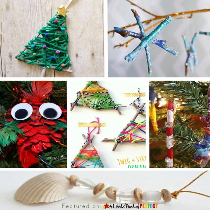 10 Kid Made Ornaments: Easy and Inexpensive Christmas Nature Crafts (pinecones, sticks, shells, and more)