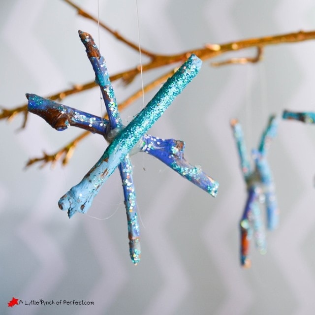 Snowflake Ornament Winter Crafts with Sticks for Kids