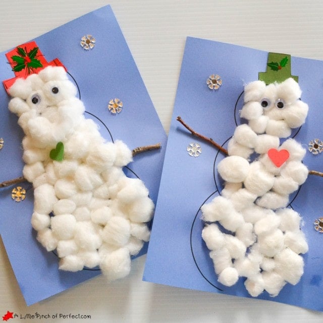 Cotton Ball Snowman Easy Winter Craft for Kids