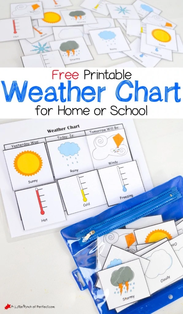 Free Printable Weather Chart for home or school-perfect for hands on learning