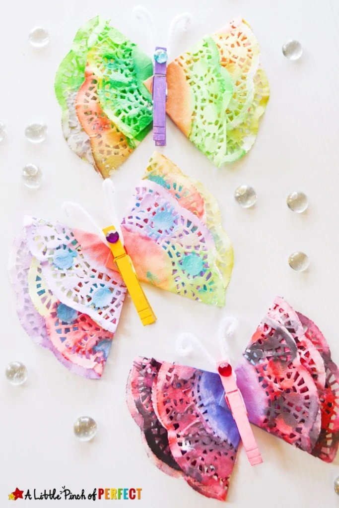 Beautiful Painted Butterfly Doily Craft for Kids