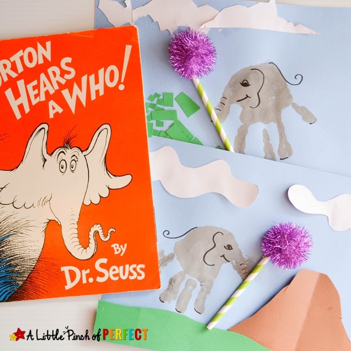 Handprint Horton Elephant Craft with Dr. Seuss: An easy book craft to make with kids while enjoying Dr. Seuss day or learning about elephants