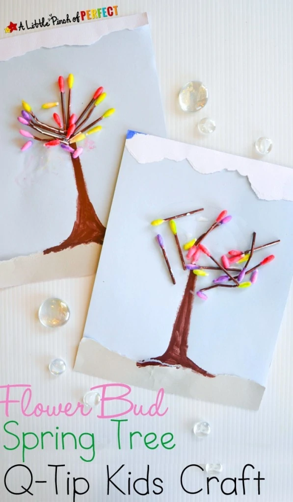 Q-Tip Painted Spring Tree Kids Craft: a clever way to make a budding spring tree