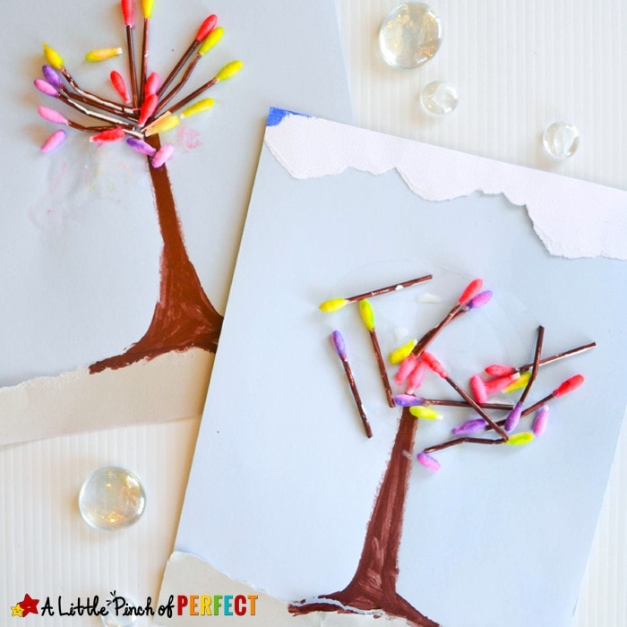 Q-Tip Painted Spring Tree Kids Craft: a clever way to make a budding spring tree