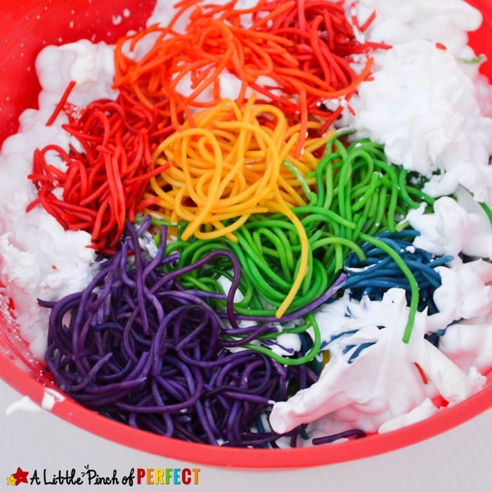 Rainbow Noodles and Clouds Sensory Play Activity for Kids