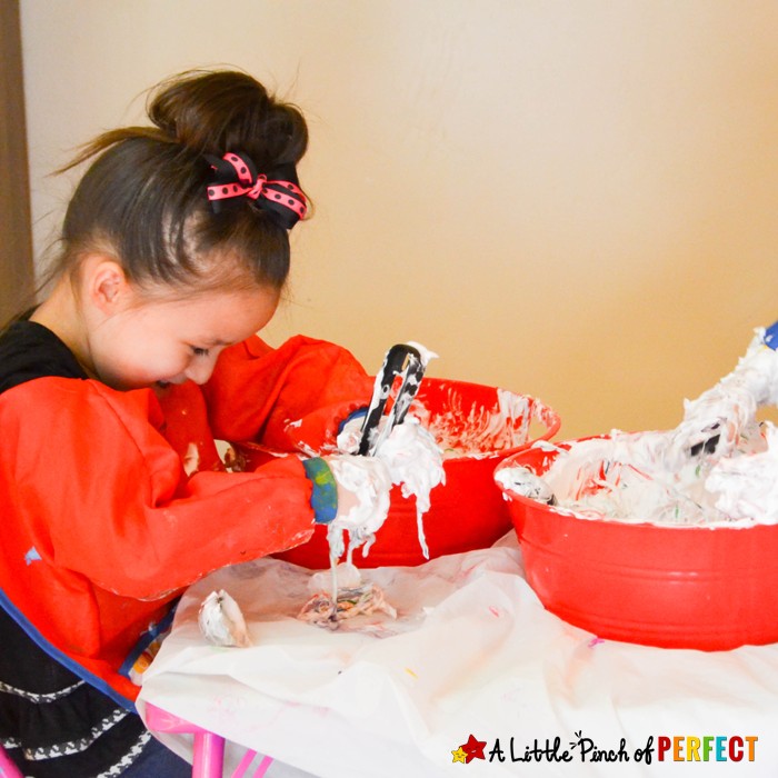 Rainbow Noodles and Fluffy Clouds Sensory Activity: Shaving Cream Sensory fun perfect for spring, learning about weather, or having some St. Patrick's Day fun with the kids.