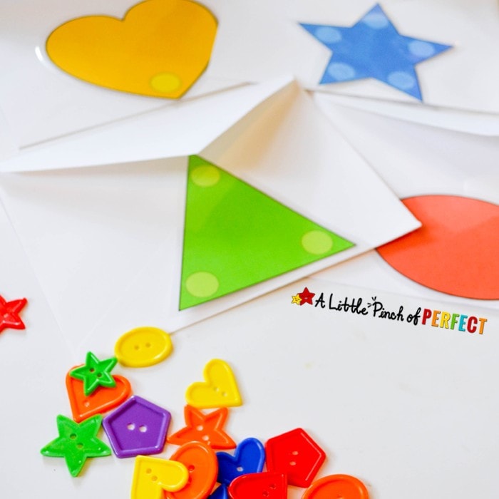 Shapes Sort Mailbox Activity: There is something irresistibly fun about opening a mailbox and finding something inside. Use different types of objects like buttons, toys, letters, numbers, and shapes to match any learning theme. 