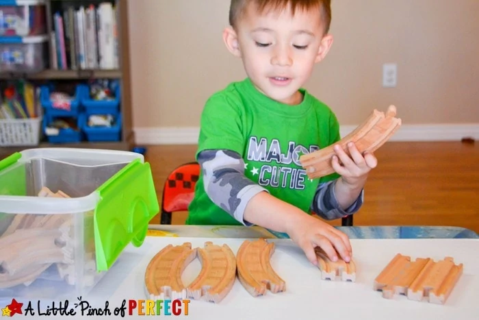 Letter of the Week A-Z Series: T is for Train Activities and Crafts for Kids: Simple hands on learning activities you can do with a box of trains (letter craft, letter formation, fine motor skills, sequencing, and sorting)