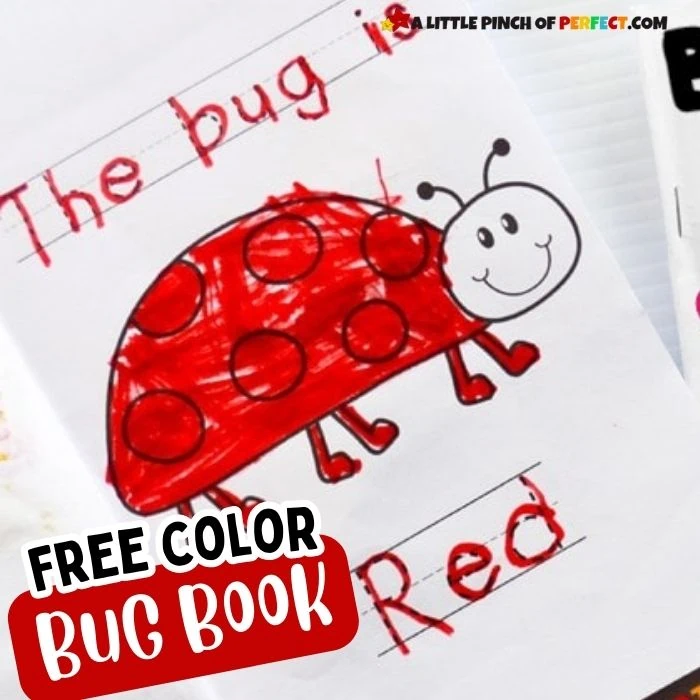 Kids can learn to read and write as they color their own Bug Themed Color Book. Grab the free printable and follow the directions. Perfect for preschoolers and kindergartners. #kidsactivity #preschool #kindergarten #printable