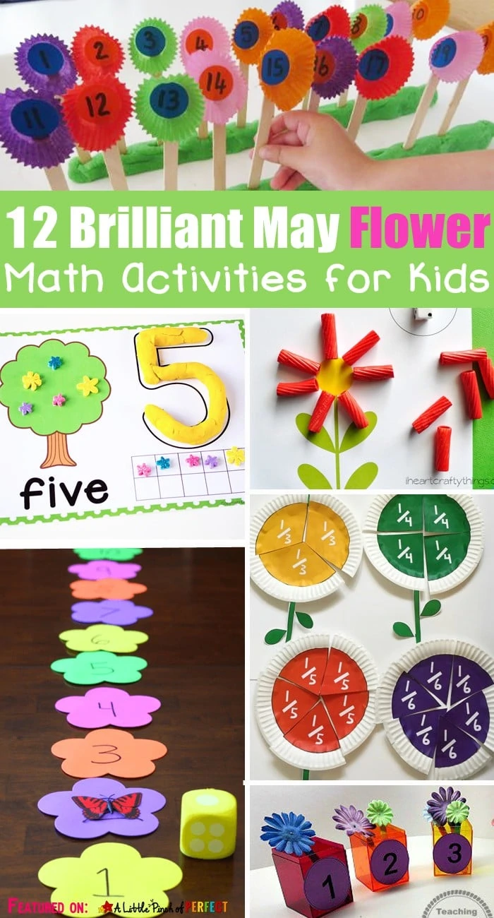 12 Brilliant May Flower Math Activities for Kids Perfect for Spring: Counting, Number Recognition, Fractions, Number Lines, Free printables, and more. (preschool, kindergarten) 