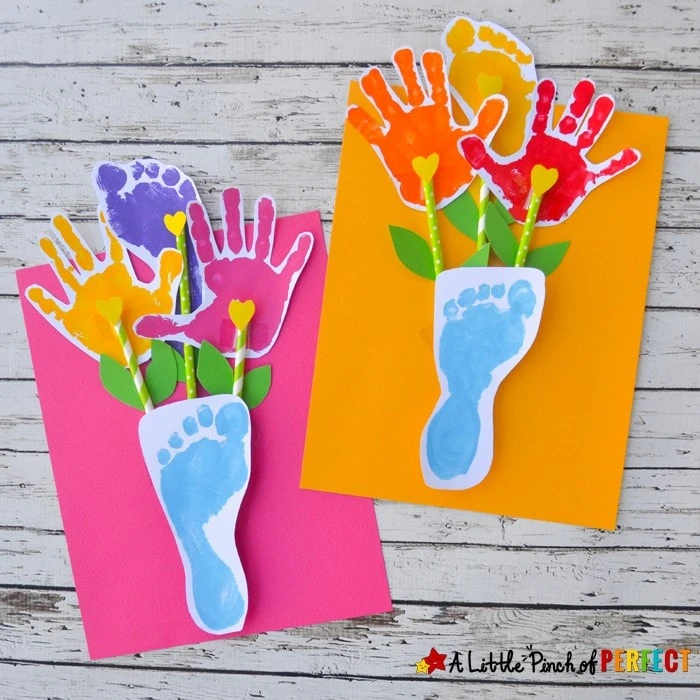 Footprint and Handprint Bouquet of Flowers with Vase: an Adorable Craft for Mother’s Day