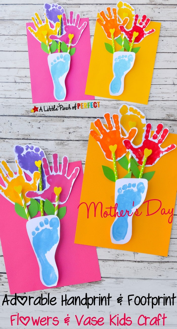 Handprint and Footprint Flowers and Vase Craft: an adorable gift for kids to make and give on Mother’s Day (don’t forget grandma too :)