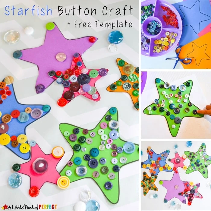 Starfish Ocean Craft for Kids that's as cute as a Button: Free Template (sea star, summer)
