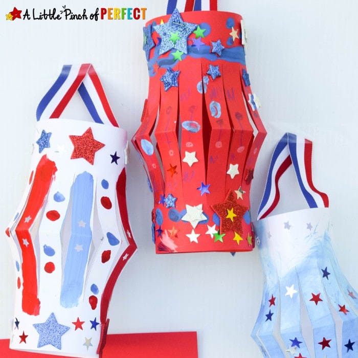 Patriotic Lantern Craft to Make on Labor Day with Kids and Free Template (Paper craft, Labor Day, Fourth of July, Memorial Day) 