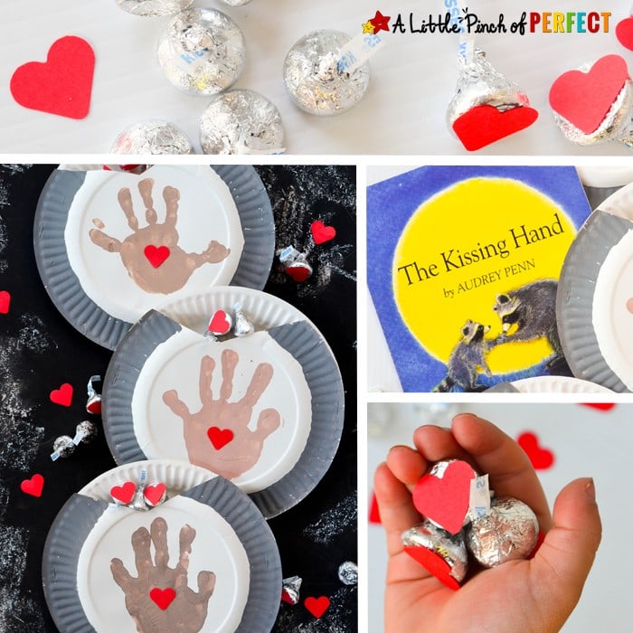 Handprint and Kisses Paper Plate Craft Inspired by The Kissing Hand: This paper plate craft couldn't get any sweeter because it includes handprints made by your favorite kiddo, hearts, and HERSHEY'S KISSES that kids can share with those they love! (back to school, book extension, kindergarten, first grade)