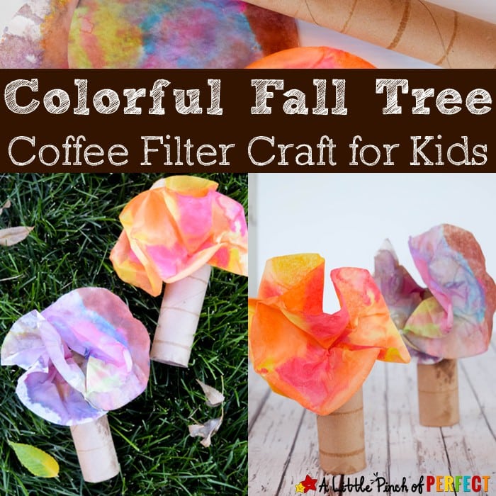 Colorful Fall Tree Coffee Filter Craft for Kids: Easy to make to decorate for fall or to make while learning about trees (preschool, kindergarten, autumn)