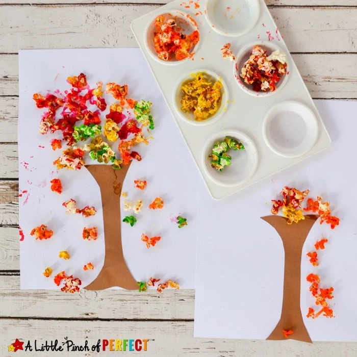 Colorful Fall Tree Popcorn Craft for Kids: An easy craft to make when the leaves start falling outside (Autumn, Kids craft)