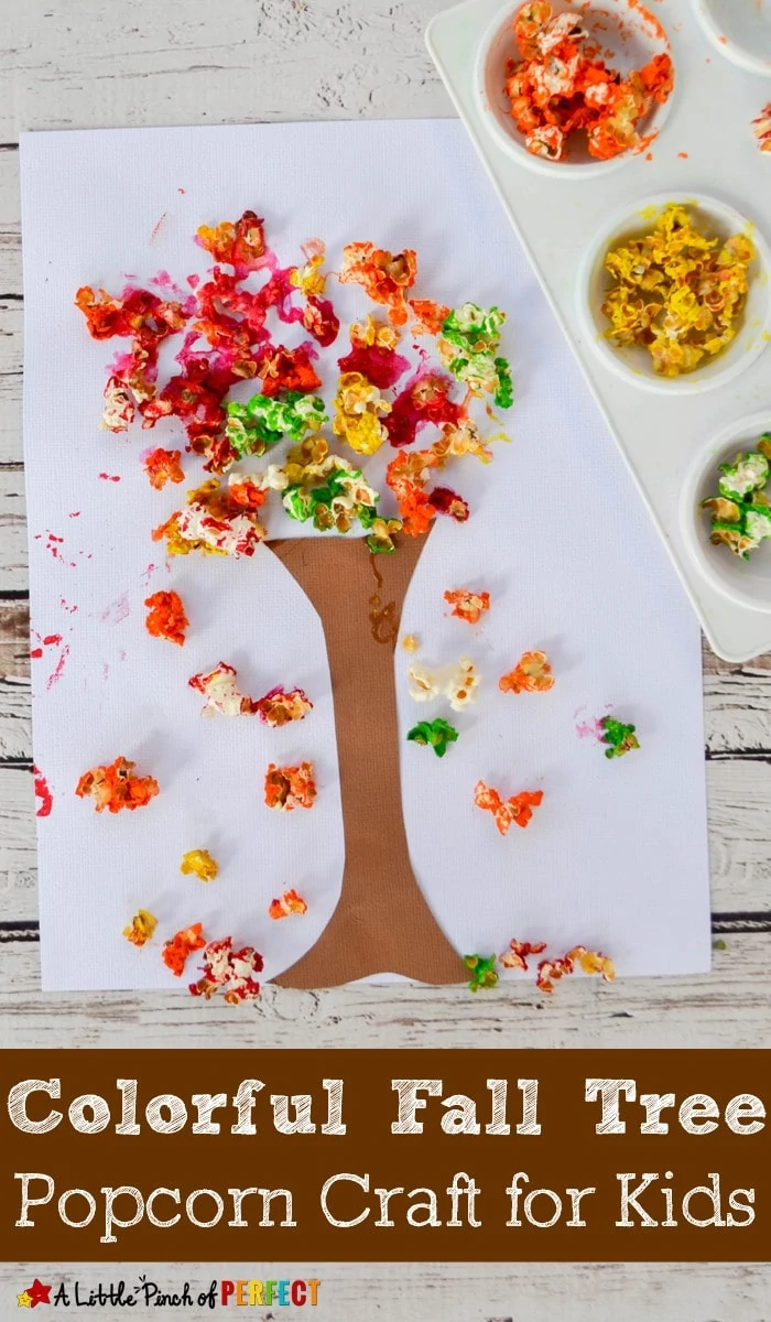Colorful Fall Tree Popcorn Craft for Kids: An easy craft to make when the leaves start falling outside (Autumn, Kids craft)