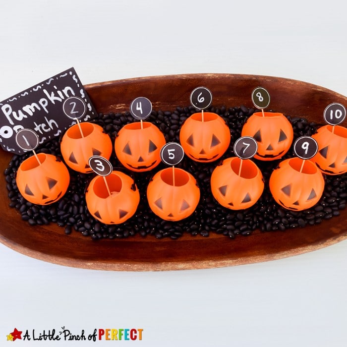 Halloween Mini Pumpkin Counting Math Time with Kids: This activity is easy to set up and you can adapt it for different ages and abilities so anyone can count along. (preschool, kindergarten, October)